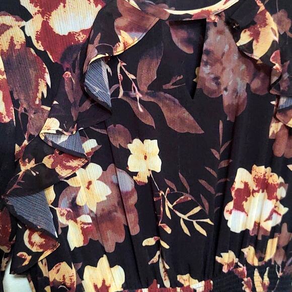 Reba floral chiffon ruffle maxi dress dark colors size M - Picture 5 of 8